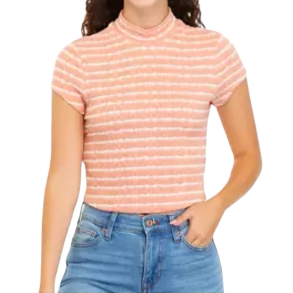 Freshman 1966 NWT Womenβs Short Sleeve Mock Neckβ Striped Crop Top Sz XL
